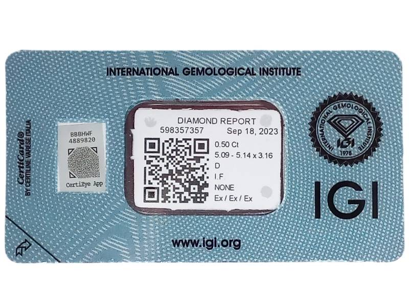 INVESTMENT DIAMOND IGI 0.50CT D IF